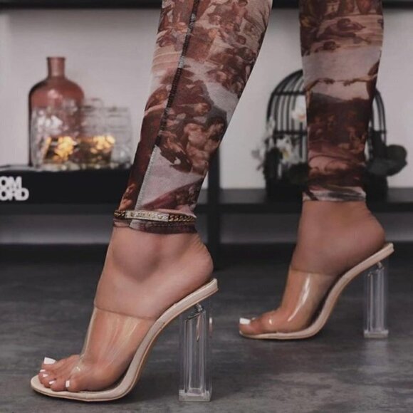 CLEAR DESIRE NUDE BLOCK HEELS - Picture 2 of 2